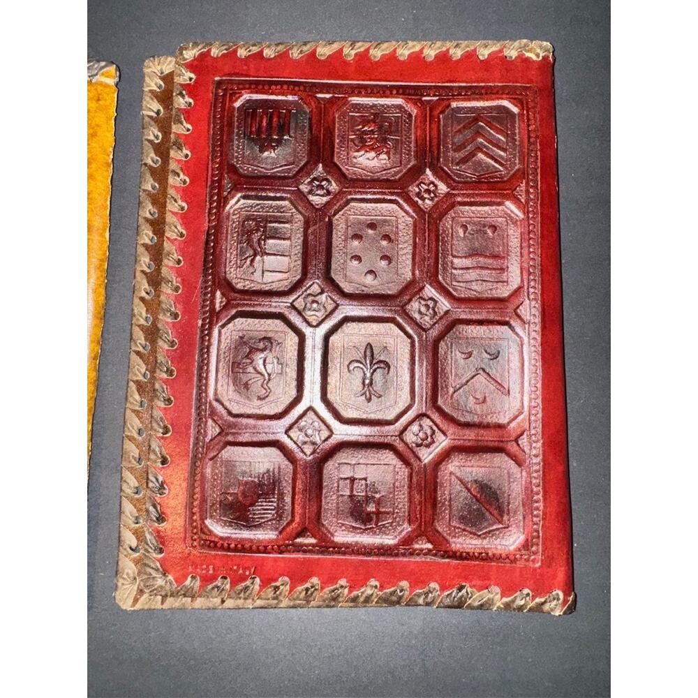 Vintage c. 1960s Italian Hand-Tooled Leather Crest Photo Albums | Set of 2